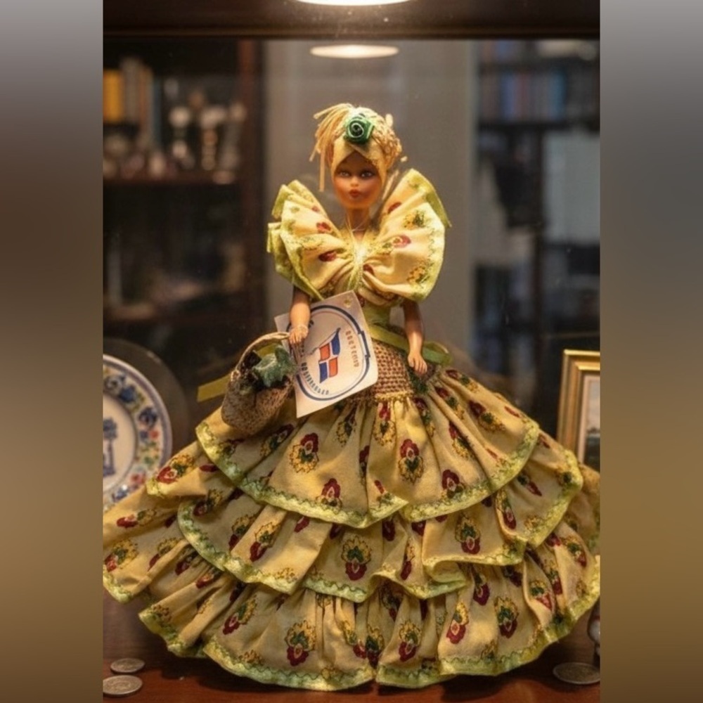 VINTAGE AND COLLECTIBLE Floral Doll with Yellow and Green Dress